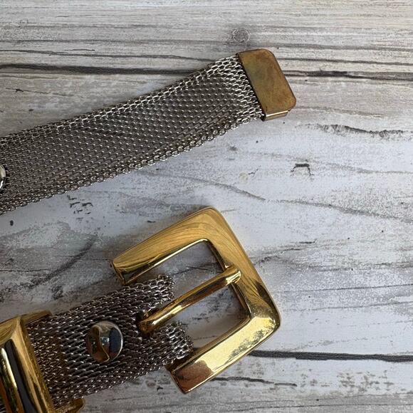 Metallic Mesh Metal Belt Gold Silver Tone Sz Sm 32” Edgy Y2K Utilitarian Floral - Picture 10 of 14